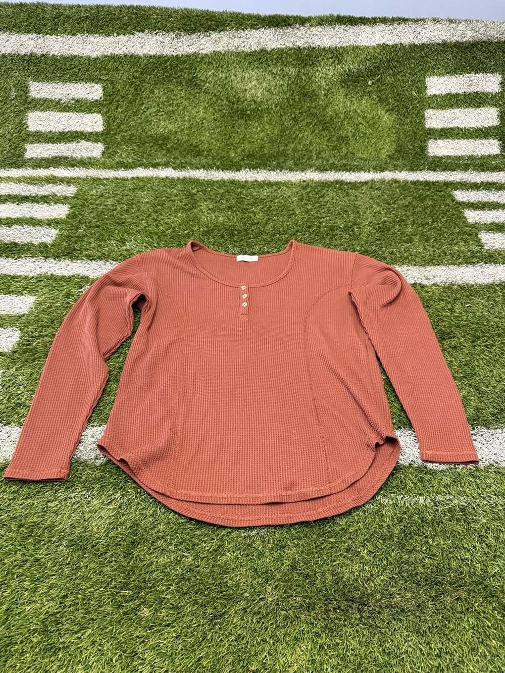 Stitch & Pine Long-Sleeve Waffle-Knit Henley Top (S)